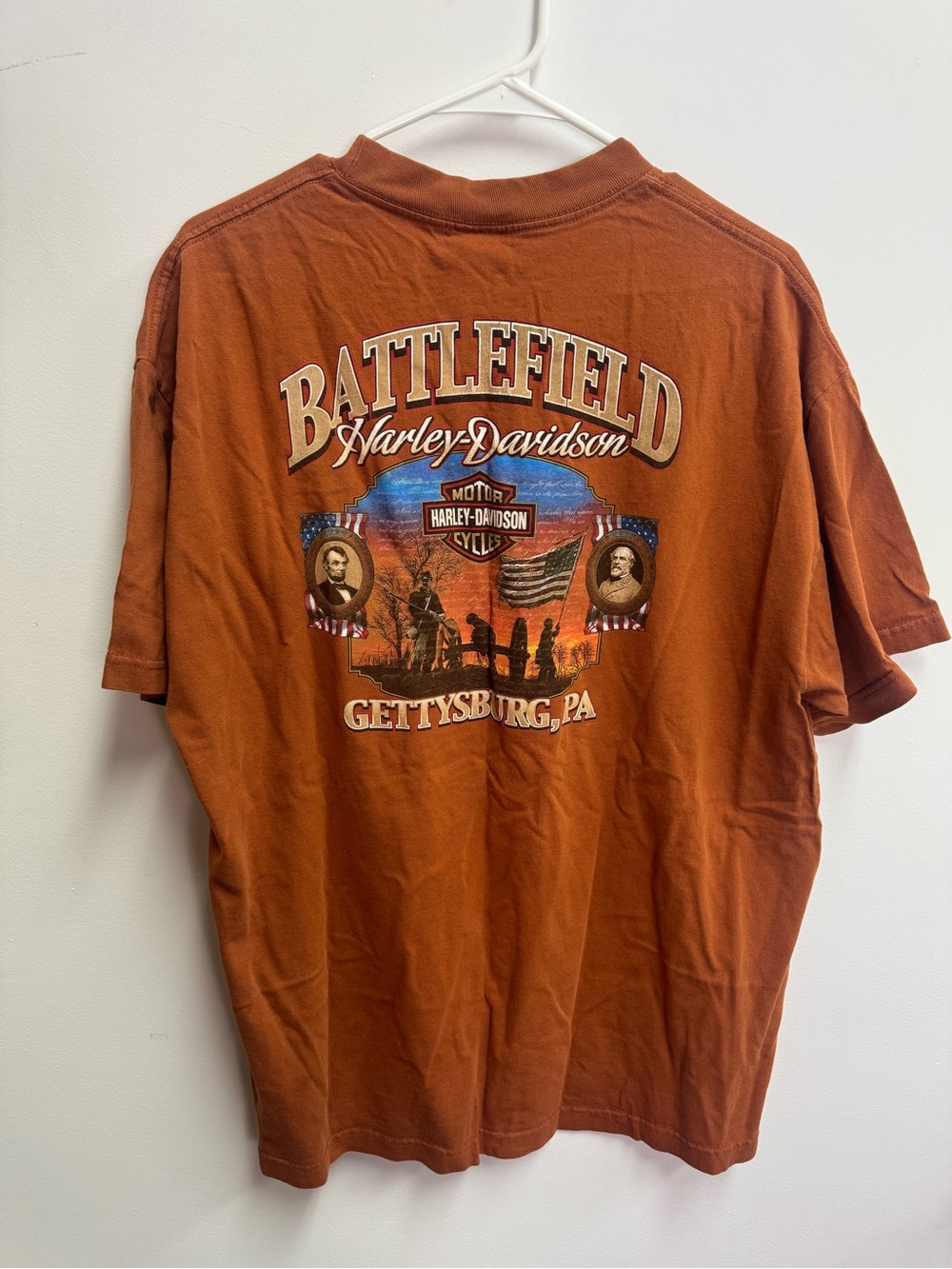 Harley Davidson Orange Gettysburg, PA Battlefield T Shirt, XL
